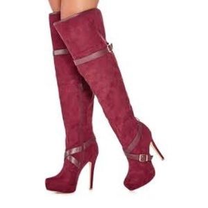 Burgundy over the knee heeled boots size 6